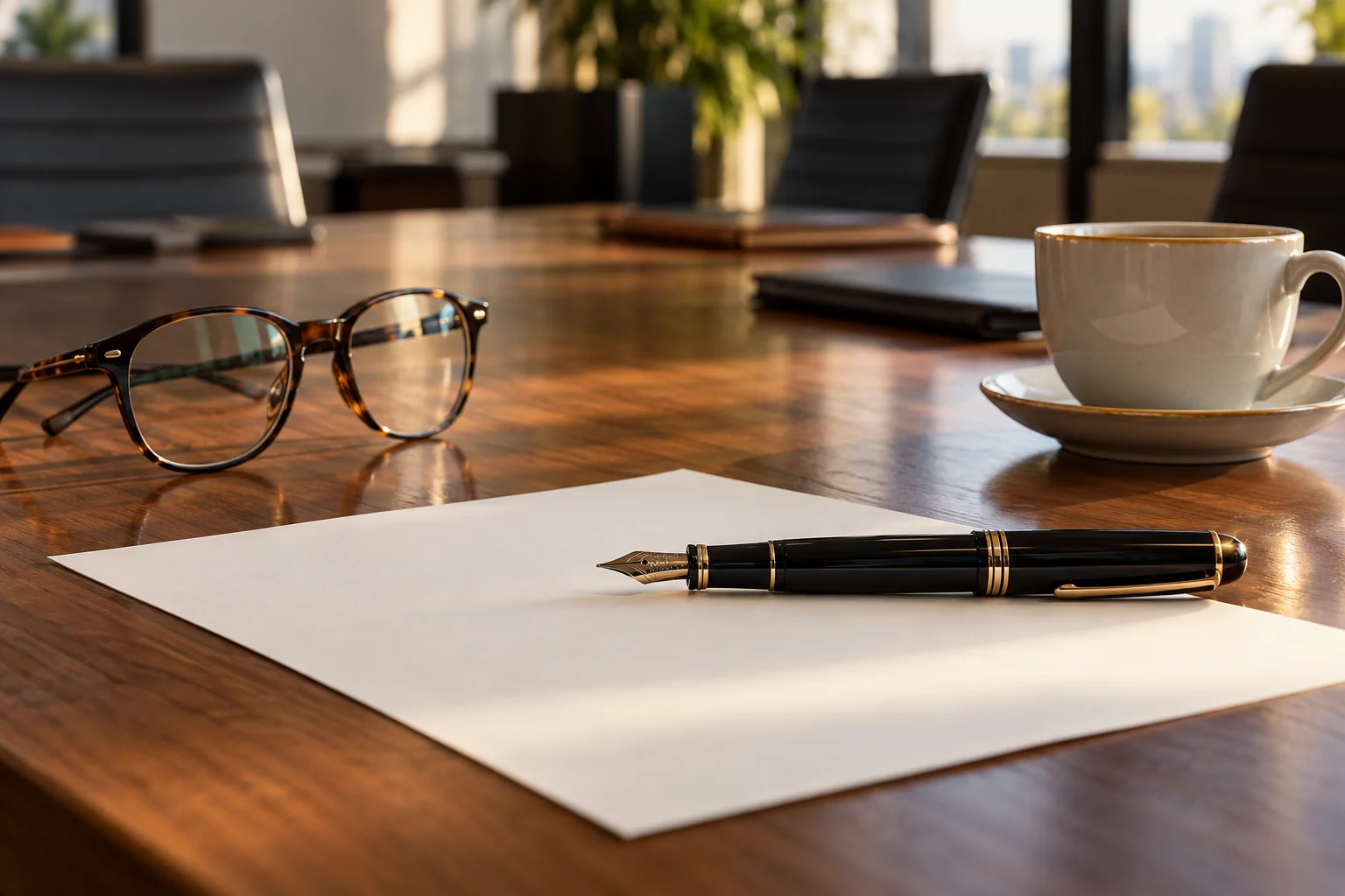 Un stylo posé sur un document et une paire de lunettes